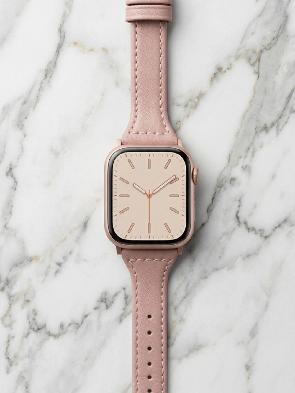 Blush Pink Minimalist Smartwatch with Leather Strap